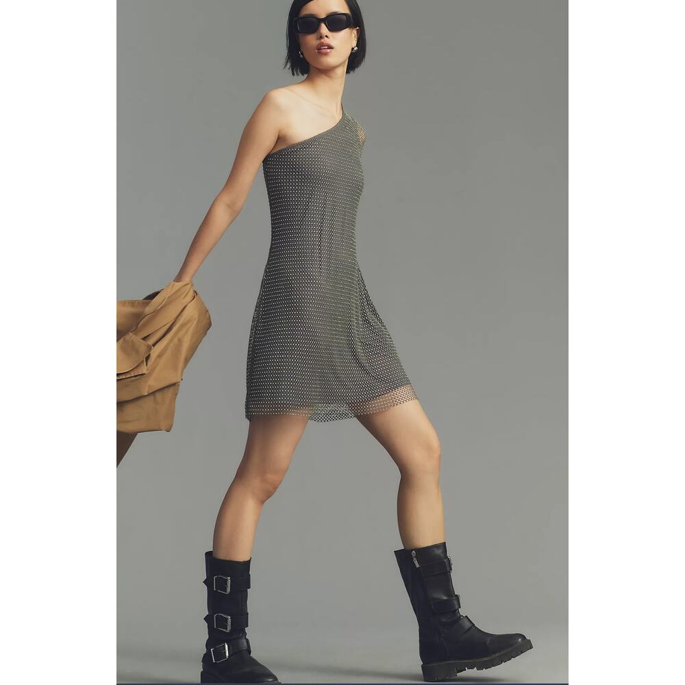 Sunday in Brooklyn One-Shoulder Mesh Shine Mini Dress - New XL